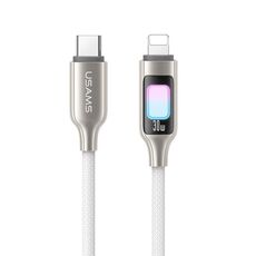 Cavo dati USAMS SJ749 da 30 W tipo C/USB-C a 8 pin in lega di zinco con luce colorata, lunghezza: 1,2 m (titanio)