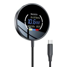 Caricabatterie wireless magnetico con display digitale intelligente Yesido DS28 da 15 W, lunghezza: 1,2 m (nero)