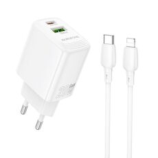 Borofone BN27 Fuente PD30W Caricabatterie USB Type-C + QC3.0 con cavo Type-C a 8 pin, spina UE (bianco)