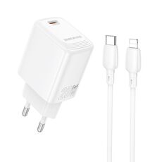 Borofone BN26 Fuente PD20W Caricabatterie con porta Type-C e cavo Type-C a 8 pin, spina UE (bianco)