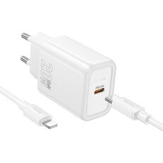 Set caricabatterie hoco N60 PD20W Type-C con cavo da 1 m Type-C a 8 pin, specifiche: spina UE (bianco)
