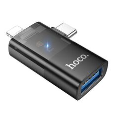 hoco UA36E 8 pin, USB-C / Tipo-C maschio a USB femmina 2 in 1 OTG adattatore trasparente (nero)