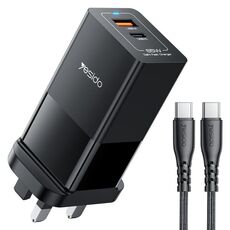 Yesido YC92 65W USB e USB-C / Type-C Dual Port GaN Caricabatterie rapido Set, spina UK (nero)