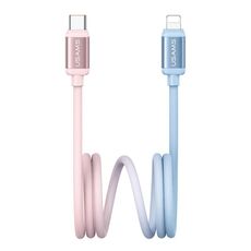 Cavo dati di ricarica rapida USAMS SJ757 da 30 W, tipo C a 8 pin, in lega di alluminio bicolore, lunghezza: 1,2 m (blu e rosa)