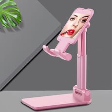 CH002 Staffa di supporto da tavolo pieghevole universale per telefono cellulare pieghevole con specchio (rosa)