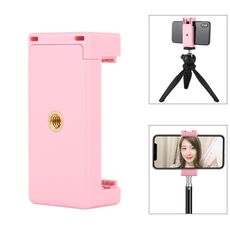 PULUZ Selfie Sticks Morsetto per telefono con montaggio su treppiede con fori per viti da 1/4 di pollice e base per scarpa fredda (rosa)