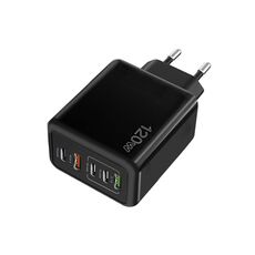 Caricabatterie multiporta USB doppio tipo C 3 PD da 120 W per telefoni cellulari, spina UE (nero)
