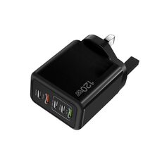 Caricabatterie multiporta USB doppio tipo C 3 PD da 120 W per telefoni cellulari, spina UK (nero)