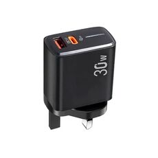 PD31 5V-20V 30W Caricabatterie compatibile con protocollo multiplo USB-C / Tipo-C + USB-A, spina UK (nero)