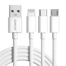 ENKAY CB173 3 in 1 Candy Color 60W USB a 8 pin / Tipo-C / Cavo dati di ricarica Micro USB, lunghezza: 1 m (bianco)