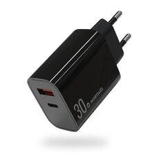 NORTHJO NOPD3002 USB-C / Type-C PD 30W + QC3.0 Caricabatterie da muro rapido con doppia porta USB, spina UE (nero)