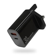 NORTHJO NOPD3002 USB-C / Type-C PD 30W + QC3.0 Caricabatterie da muro rapido con doppia porta USB UK Plug (nero)