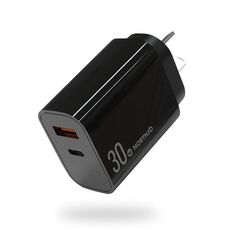 NORTHJO NOPD3002 USB-C / Type-C PD 30W + QC3.0 Caricabatterie da muro rapido a doppia porta USB AU Plug (nero)