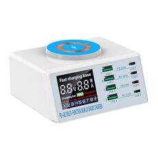 Caricabatterie wireless magnetico intelligente multi-porte QI X9M 9 in 1 110 W USB+PD, specifiche: spina UK bianca