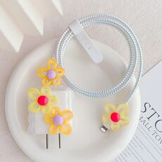 Per Apple 18W/20W Flower Shape Charger Custodia protettiva Cavo dati Biter (giallo e verde)