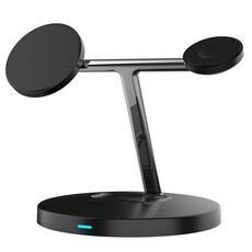 D10 3-in-1 15W Magnetico Cellulare Auricolare Orologio Caricabatterie Wireless Rapido (Nero)