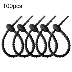 100 pezzi/confezione fascette in silicone multiuso per sacchetti di cibo, avvolgicavo dati, organizer da 15 cm (nero)