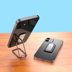 Porta in metallo Pieghevole quadrato Ruota posteriore Stick Supporto per telefono Desktop (nero)
