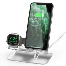 AhaStyle ST04 Base di ricarica in lega di alluminio, per smartphone da 4-8 pollici e serie Apple Watch (argento)