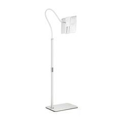 Supporto da pavimento telescopico per tablet da 155 cm per trasmissione in diretta sul comodino (bianco)