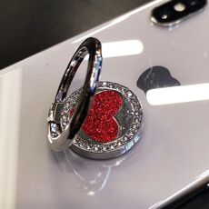 Supporto rotondo in metallo con anello per cellulare con cuore glitterato (argento)