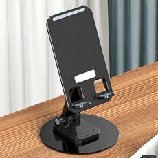 Staffa telescopica da tavolo con supporto per telefono in lega di alluminio girevole a 360 gradi (nero)