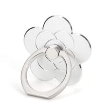 Supporto per telefono da tavolo girevole con supporto per anello da dito in metallo, colore: argento con ossidazione del fiore a 5 foglie