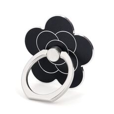 Supporto per telefono da tavolo girevole con supporto per anello da dito in metallo, colore: nero con ossidazione del fiore a 5 foglie