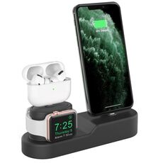 AhaStyle PT28-3 per iPhone/Apple Watch/AirPods 3 in 1 Staffa base di ricarica da tavolo in silicone (nero)