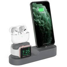 AhaStyle PT28-3 per iPhone/Apple Watch/AirPods 3 in 1 staffa base di ricarica da tavolo in silicone (grigio scuro)