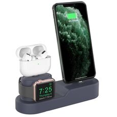 AhaStyle PT28-3 per iPhone/Apple Watch/AirPods 3 in 1 Staffa base di ricarica da tavolo in silicone per archiviazione (blu notte)