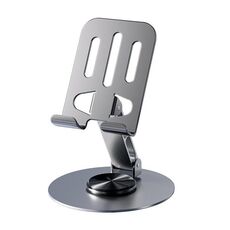 Supporto per telefono cellulare girevole a 360 gradi completamente in metallo, supporto per tablet da tavolo pieghevole (grigio)