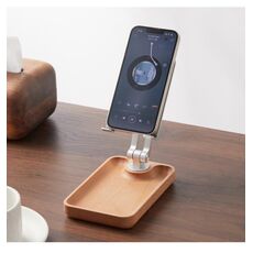 Supporto per telefono cellulare da tavolo in legno di faggio, supporto per tablet pieghevole con base a vassoio