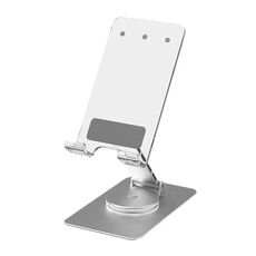 Supporto per telefono cellulare e tablet in lega di alluminio acrilico con base girevole a 360 gradi (argento)