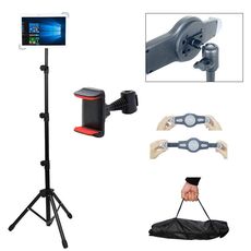 Supporto regolabile per tablet, treppiede retrattile per telefono cellulare, modello: 307 (con borsa in tessuto + morsetto per telefono a testa di pecora)