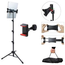 Supporto regolabile per tablet, treppiede retrattile per telefono cellulare, modello: 313 (con borsa in tessuto + morsetto per telefono a testa di pecora)
