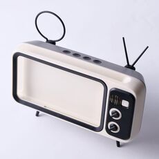 Supporto per cellulare da tavolo per TV retrò con lettore altoparlante Bluetooth (grigio argento)