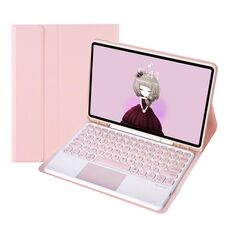 YT098B-A STAMPABILE CANTA CARMY COLORE SENT TESTURE TASTANTE TASTANTE TASSEGLIO BUETOOTH Custodia in pelle touch per il controllo per iPad AIR 4 10.9 2020 / AIR 5 10.9 2022 (rosa)
