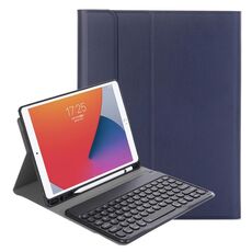 YA098B Struttura agnello rimovibile agnello rotondo Custodia in pelle da tastiera Bluetooth Bluetooth con slot e stand per iPad Air 4 10.9 pollici (2020) / Pro 11 pollici (2020) & (2018) (blu scuro)
