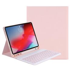 Y-C11B 2021 Struttura della pelle di colore della caramella staccabile della pelle rotonda Custodia in pelle della tastiera Bluetooth con slot della penna e supporto per iPad Pro 11 (2021) (rosa)