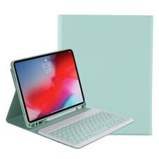 Y-C11B 2021 Struttura della pelle di colore della caramella staccabile della pelle rotonda Custodia in pelle della tastiera Bluetooth con slot della penna e supporto per iPad Pro 11 (2021) (verde chiaro)