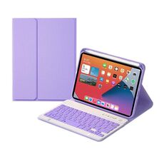 Custodia in pelle Bluetooth Bluetooth a tasti quadrati HK006 con supporto per iPad Mini 6 (viola chiaro)