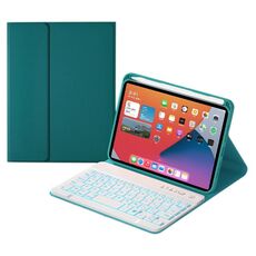 HK006D Quadrato Tasti quadrati Bluetooth Bluetooth Bluetooth Custodia in pelle massima con retroilluminazione colorata e supporto per iPad mini 6 (verde scuro)