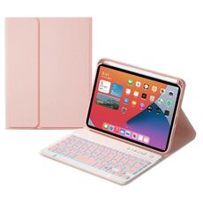 HK006D Quadrato Tasti quadrati Bluetooth Bluetooth Candy Color Color Custodia in pelle con retroilluminazione colorata e supporto per iPad Mini 6 (rosa)