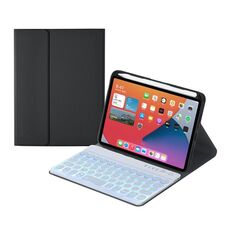 Caso di custodia in pelle Bluetooth Bluetooth a tasti rotondi HY006D con retroilluminazione colorata e supporto per iPad mini 6 (nero)