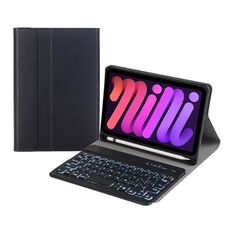 Custodia in pelle Bluetooth Bluetooth A06BS Ultra-sottile con titolare e slot per penna per iPad mini 6 (nero)