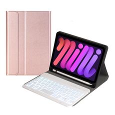 A06BS Custodia in pelle per tastiera Bluetooth ultra-sottile con supporto e slot per penna per iPad mini 6 (oro rosa)