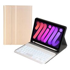 A06BS Custodia in pelle per tastiera Bluetooth ultra-sottile con supporto per supporti e penna per iPad mini 6 (oro)