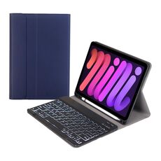 Custodia in pelle Bluetooth A06BS Ultra-sottile con supporto per titolare e penna per iPad mini 6 (blu scuro)