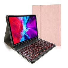 RK11D Backlight Cloth Texture Tastiera Bluetooth magnetica staccabile Custodia in pelle con vibrazione orizzontale per iPad Pro 11 2020/2018 con supporto e slot per penna (oro rosa)